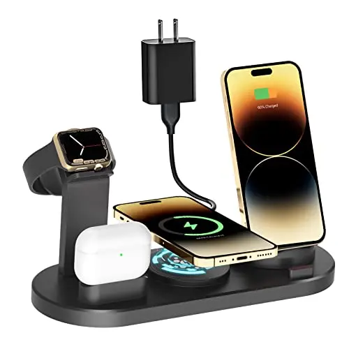 Chargeur sans fil Apple Station de charge magnétique sans fil 4 en 1 pour iPhone 15/14/13/12/11 Pro/Pro Max/15/14 Plus, AirPods 3/2/1, Pro 2/1 et Apple Watch Ultra 9 8 7 6 SE 5 4 3